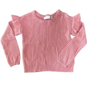 Girls Dusty Pink Knit Sweater, Ruffle Shoulder, Small (5/6), Children’s …